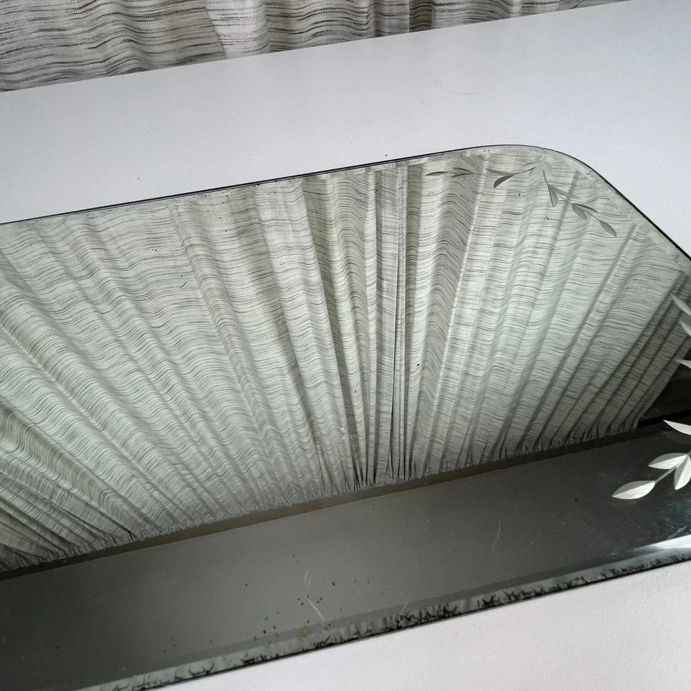 Mirror Vanity Tray Silver 18x10 Etched Floral Beveled VTG MCM